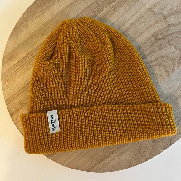 Burton Mustard Yellow Soft Knit Fold Over Beanie Hat Unisex One Size - Picture 1 of 6